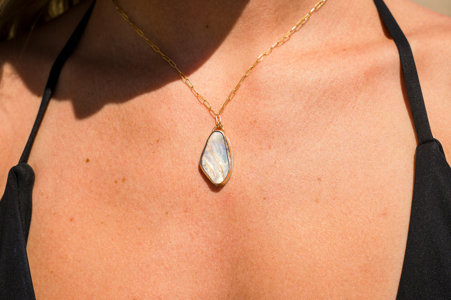 Gold Chunky Abalone Pendant