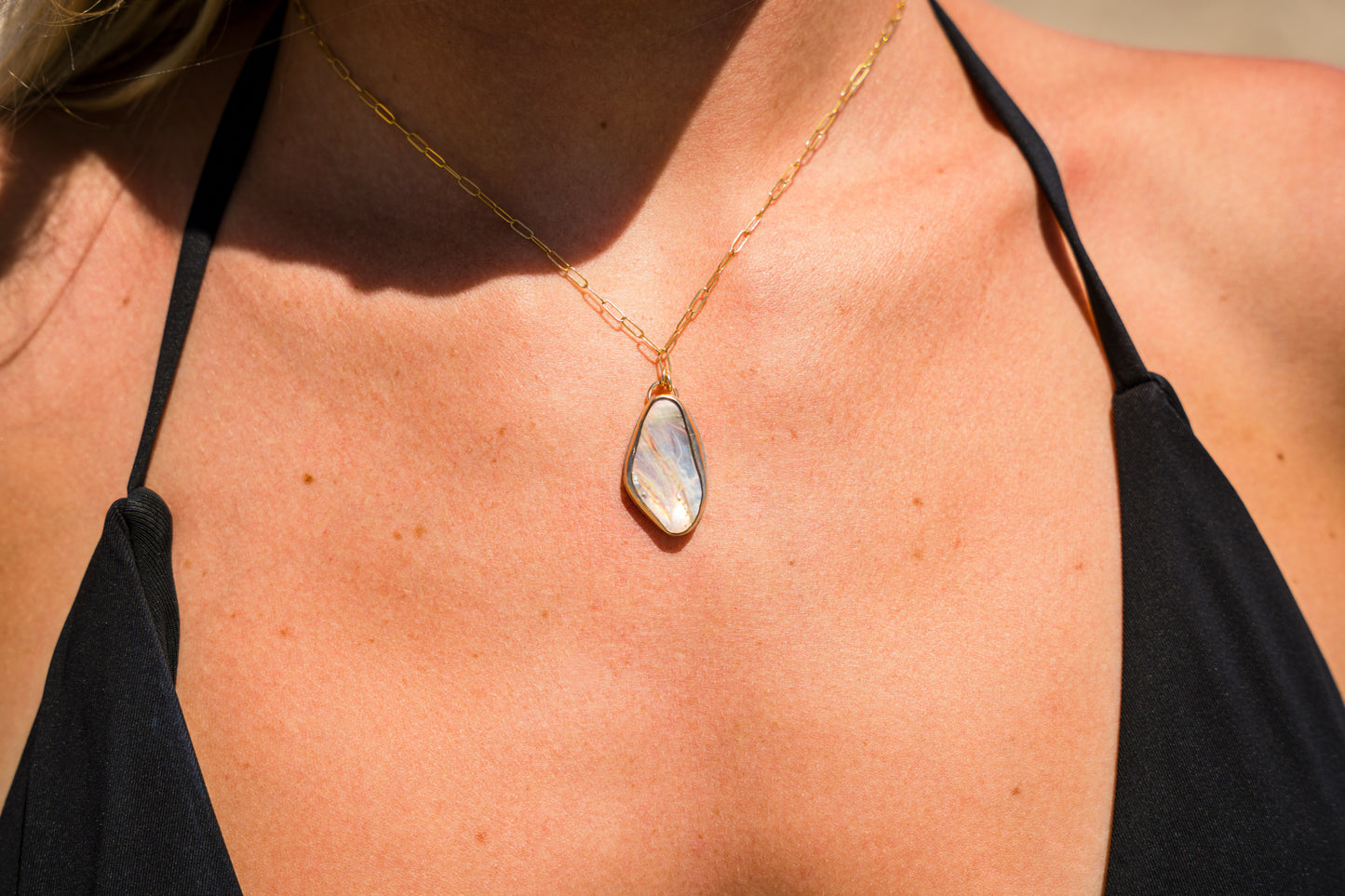 Gold Chunky Abalone Pendant