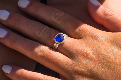 Textured Blue SeaGlass Ring SIZE 8