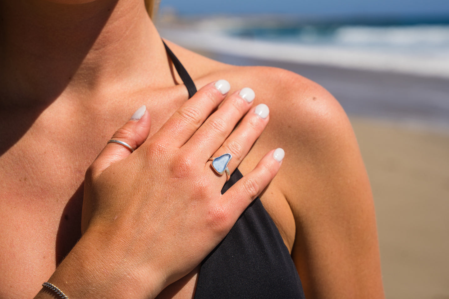 Cornflower Sea Glass Ring SIZE 7
