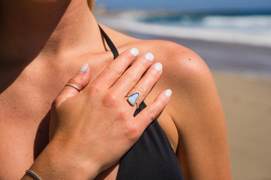 Cornflower Sea Glass Ring SIZE 7